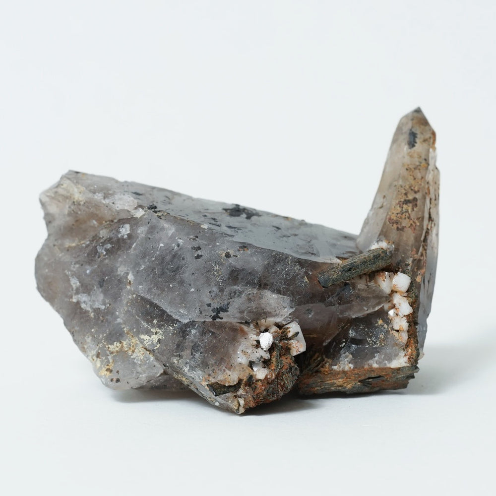 SMOKY QUARTZ CLUSTER WITH CALCITE & AEGERINE FROM MALAWI